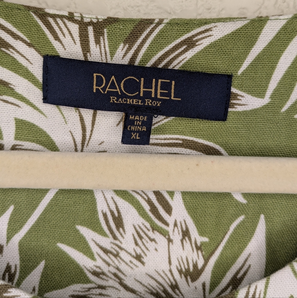 Rachel Roy Olive and White Linen Blend Sleeveless Top - Picture 3 of 4